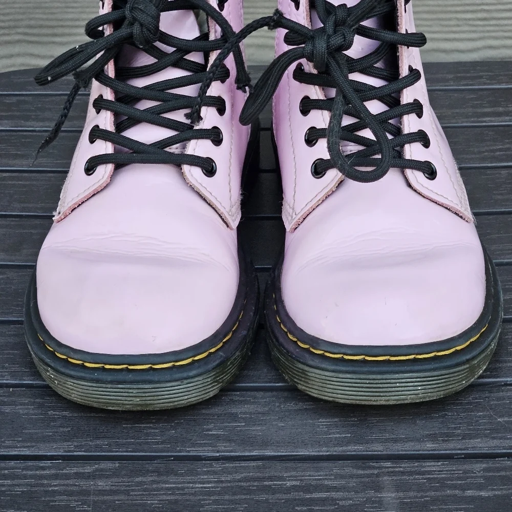 Doc Martens 1460 Pink Patent Leather Lace-Up Boots Side Zip Youth Kids Size 12
